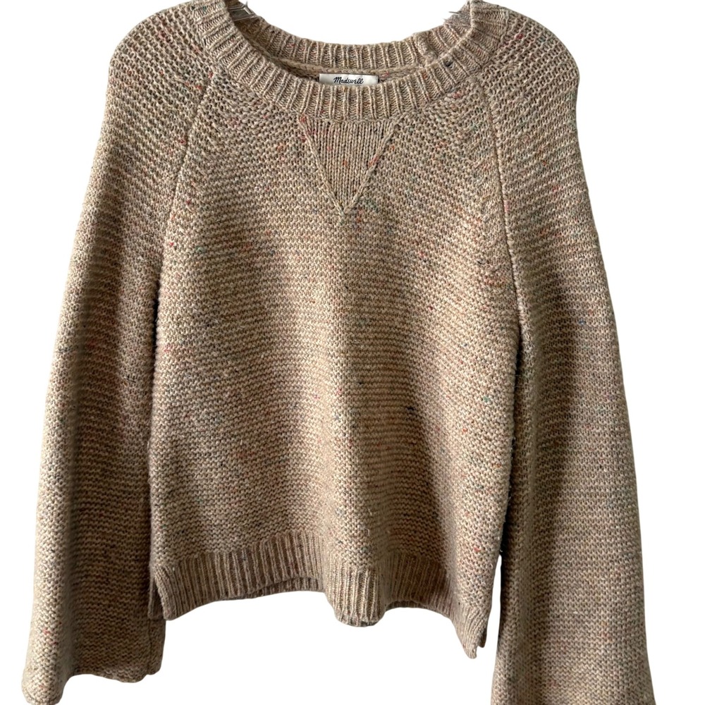 Madewell Women's Neutral Tan Flecked Wide Sleeve Pullover Sweater in Size S